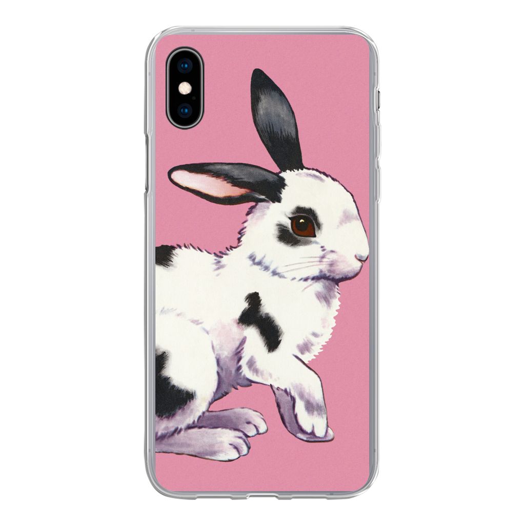 MuchoWow Handyhülle Schutzhülle Hülle für iPhone Xs Kaninchen mit rosa Hintergrund Silikon Softcase Handy Hülle - Handytasche