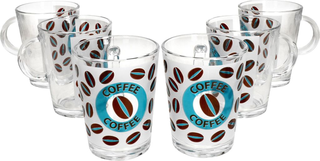 6er Set Cremona Glas-Kaffeebecher m. Henkel 320ml blau