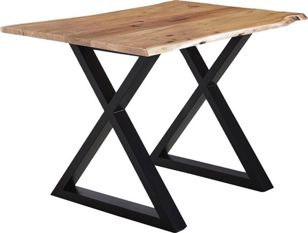 Esstisch Baumkante massiv Akazie natur 120 x 80 schwarz X-Gestell LUBIN