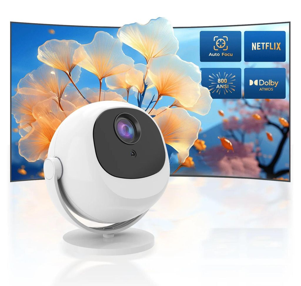 Mini Beamer - T4 - Android 11 - Wi‐Fi 6 & Bluetooth 5.2 - 4K‐Unterstützung - Autofokus - 180 ANSI Lumen - EU‐Stecker