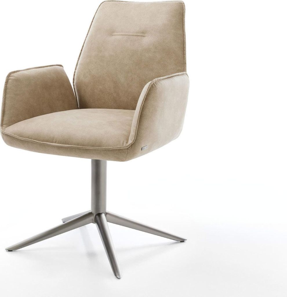 DELIFE Drehstuhl Zoa-Flex Mikrofaser Beige Vintage Fußkreuz Graphit 360° drehbar Wippfunktion Taschenfederkern
