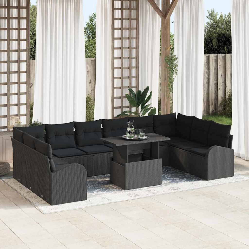 Maison Exclusive - Gartensofa-set mit Kissen 11 pcs Schwarz Poly Rattan