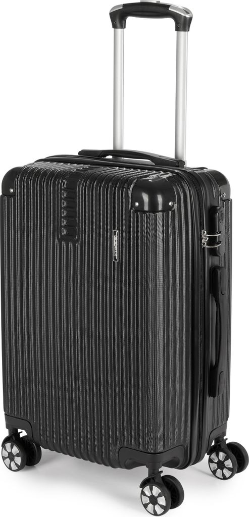 BRUBAKER Handgepäck Koffer London - Reisekoffer mit Zahlenschloss, 4 Rollen und Komfort Tragegriffen - 37 x 56 x 22 cm Rollkoffer, M, Schwarz