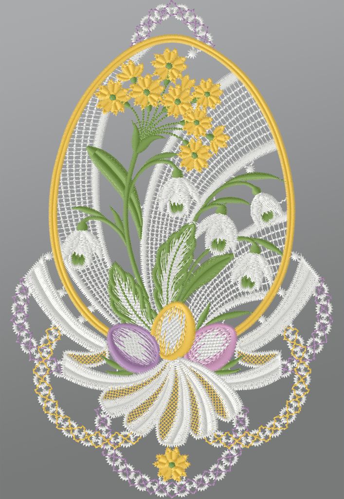 Fensterbild aus Plauener Spitze - Osterei mit Maiglöckchen (BxH) 16cm x 37cm, mehrfarbig, Fensterdekoration und Fensterschmuck