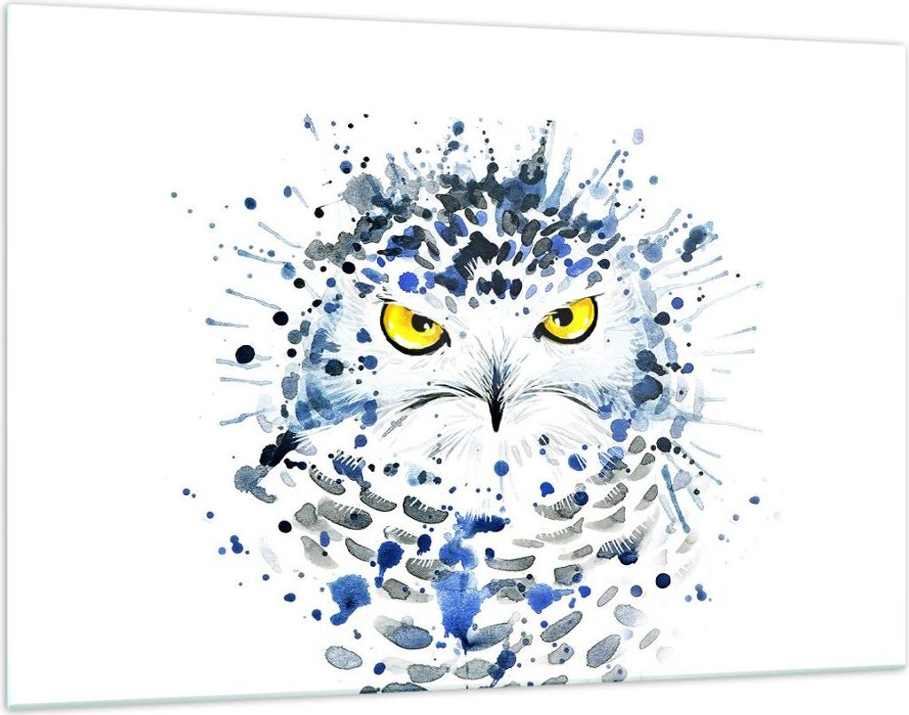 Bilder auf glas - Mode Design Eule Aquarell - 120x80cm - Glasbilder - Wandbilder - Kunstdruck - zum Aufhängen bereit - Wanddekoration aus Glas - G...
