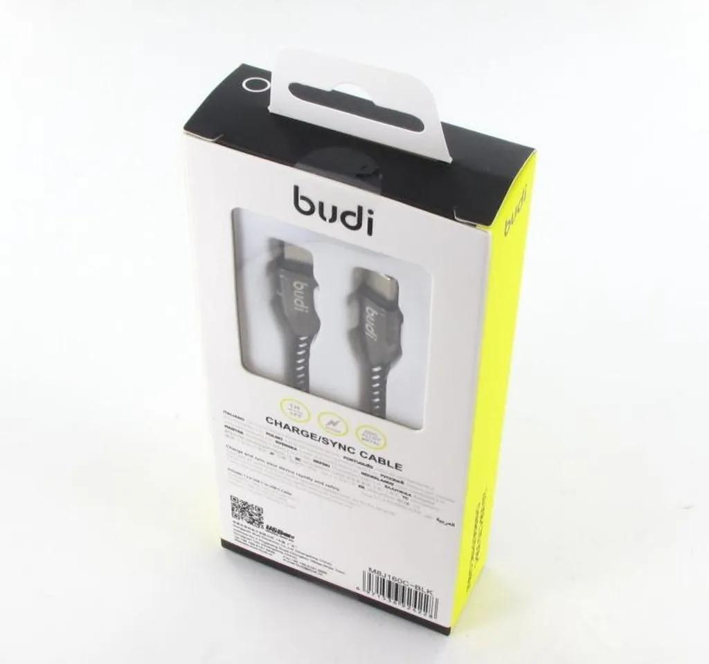 Câble USB-C Budi 1m Noir - Charge Rapide 2.4A avec Connecteurs Renforcés - 2