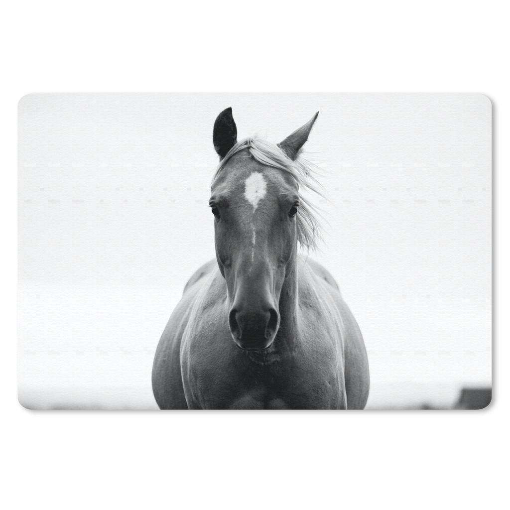 MuchoWow Mauspad Mousepad Pferd - Schwarz - Weiß - Porträt 27x18 cm - Mousepads - Maus Mat - Pad - Mausunterlage - Büroartikel - Desk Matten