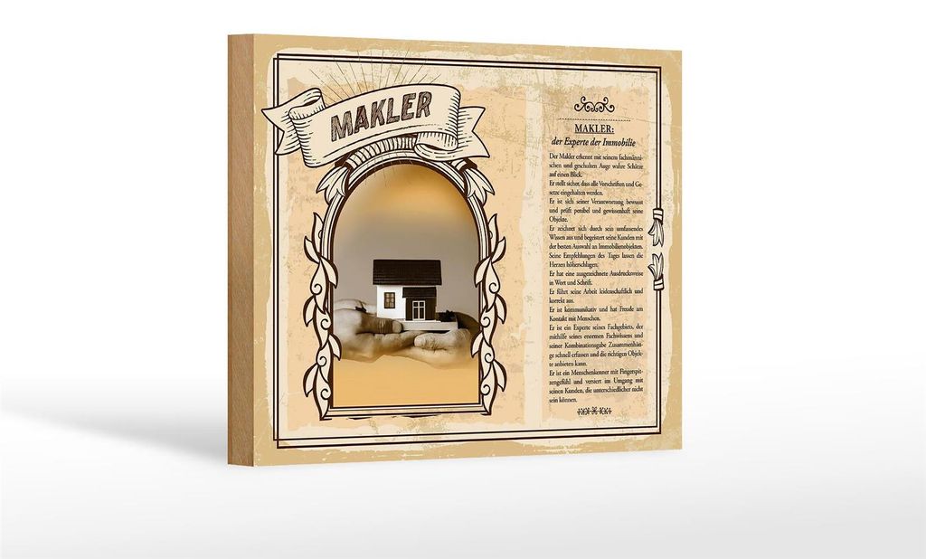 Holzschild Berufe 18x12 cm Makler Experte für Immobilie Dekoration