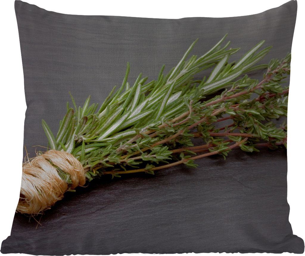 MuchoWow Outdoor Kissen - Thymian - Kräuter - Grün - Tisch - Küche - Stein - 40x40 cm - Wetterfest - Lounge Kissen - Kopfkissen - Interieur - ...
