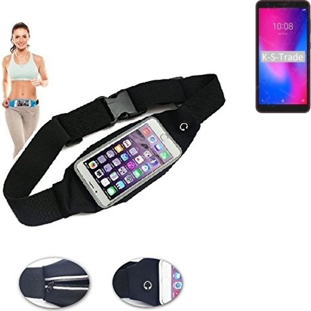 K-S-Trade Jogging-Armband kompatibel mit ZTE Blade A3 2020 Gürteltasche Umhängetasche Bauchtasche schwarz Sport Running Jogging Fitness Laufen