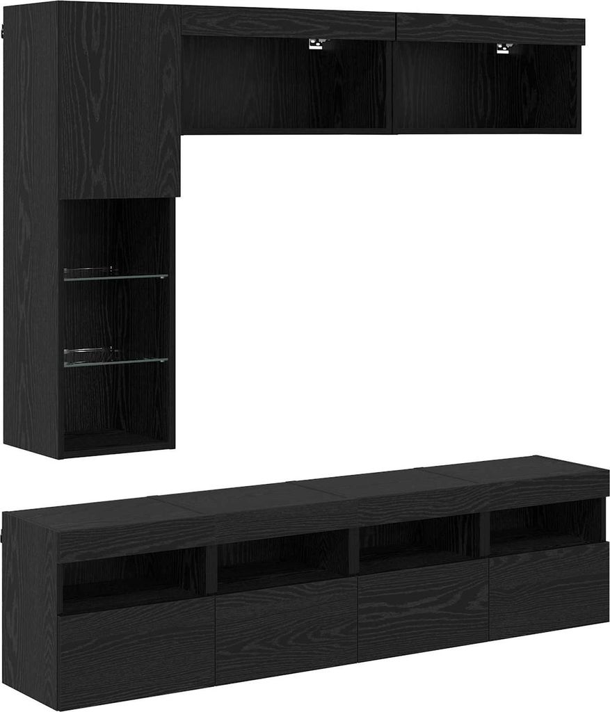 vidaXL TV-Schränk mit LED 7 pcs Schwarz Eichen-Optik Holzwerkstoff