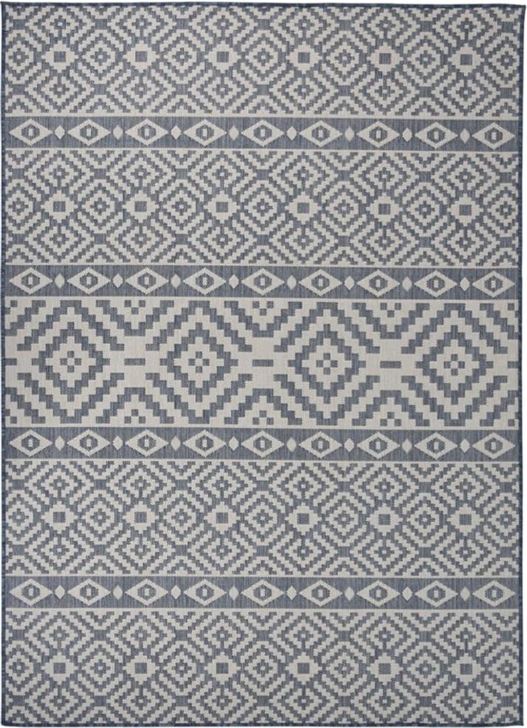Outdoor-Teppich Flachgewebe 200x280 cm Blau Gestreift
