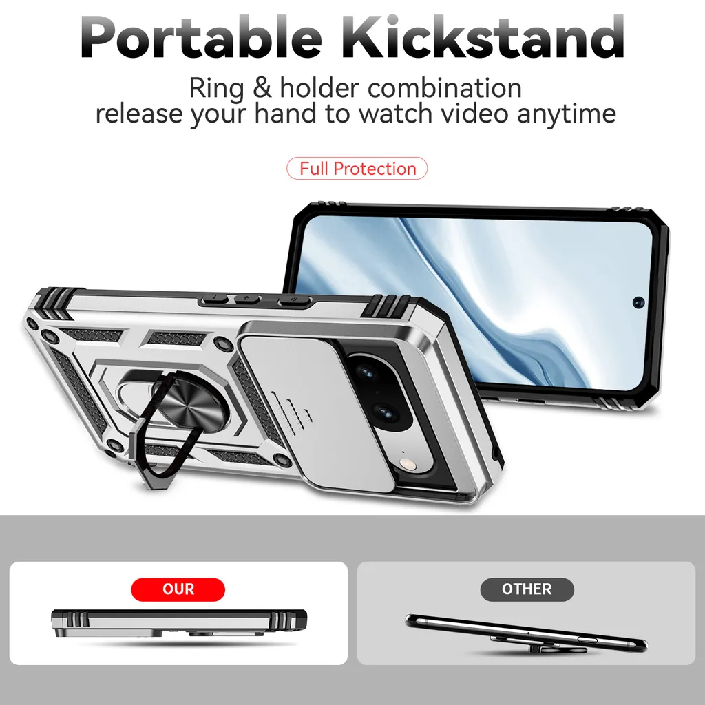 Cover Protettiva Pixel 8 Argento - Doppio Strato e Ring Stand - 5