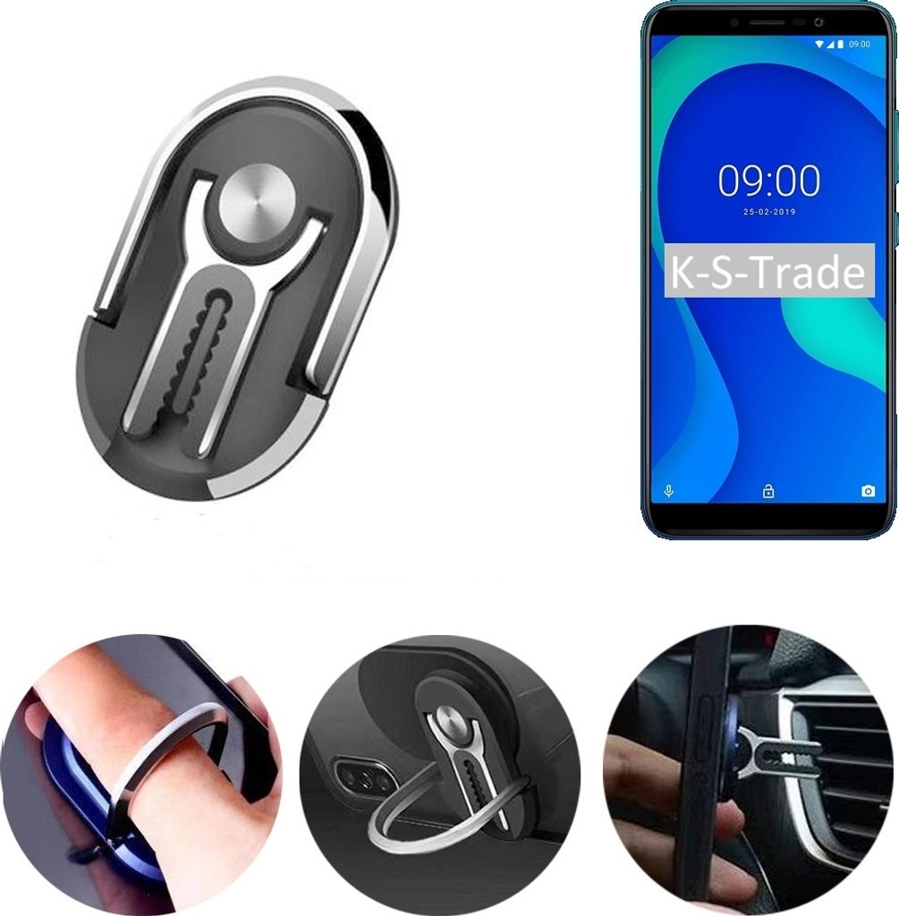 K-S-Trade 3in1 Smartphone-Ring Handy-Ring kompatibel mit Wiko Y80 Fingerhalterung Handyring Tischständer Lüftungsgitter-Halterung Tisch Ständer