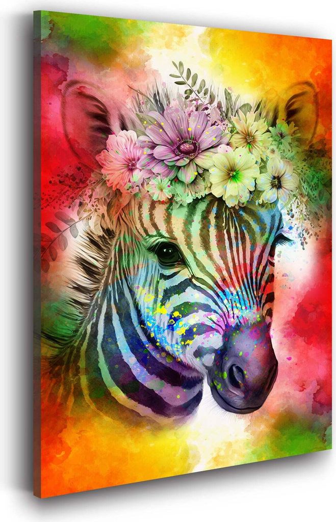 Wandbild Leinwandbild Pop Art Baby Zebra Kunstdruck XXL Wanddeko: 60x90x4cm