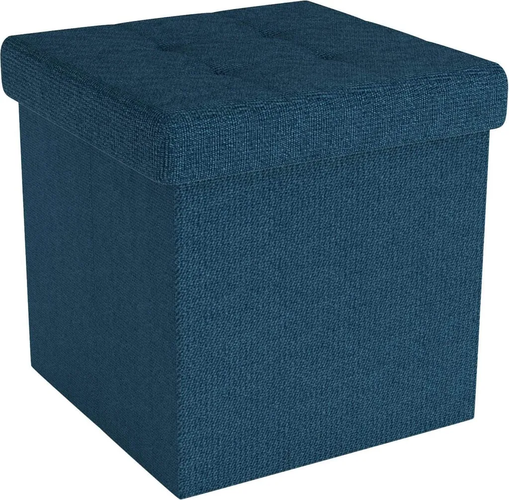 Intirilife Sgabello pieghevole 30x30x30 cm in OCEAN BLUE - Cubo di seduta con vano portaoggetti e coperchio in tessuto con incavi - Cubo di seduta poggiapiedi scatola portaoggetti sgabello a forma di cassapanca