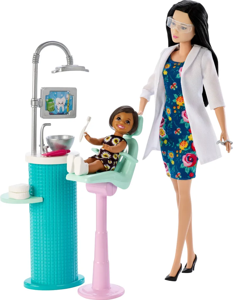 Poupée Barbie Dentiste Brune avec Coffret de Jeu et Accessoires Médicaux