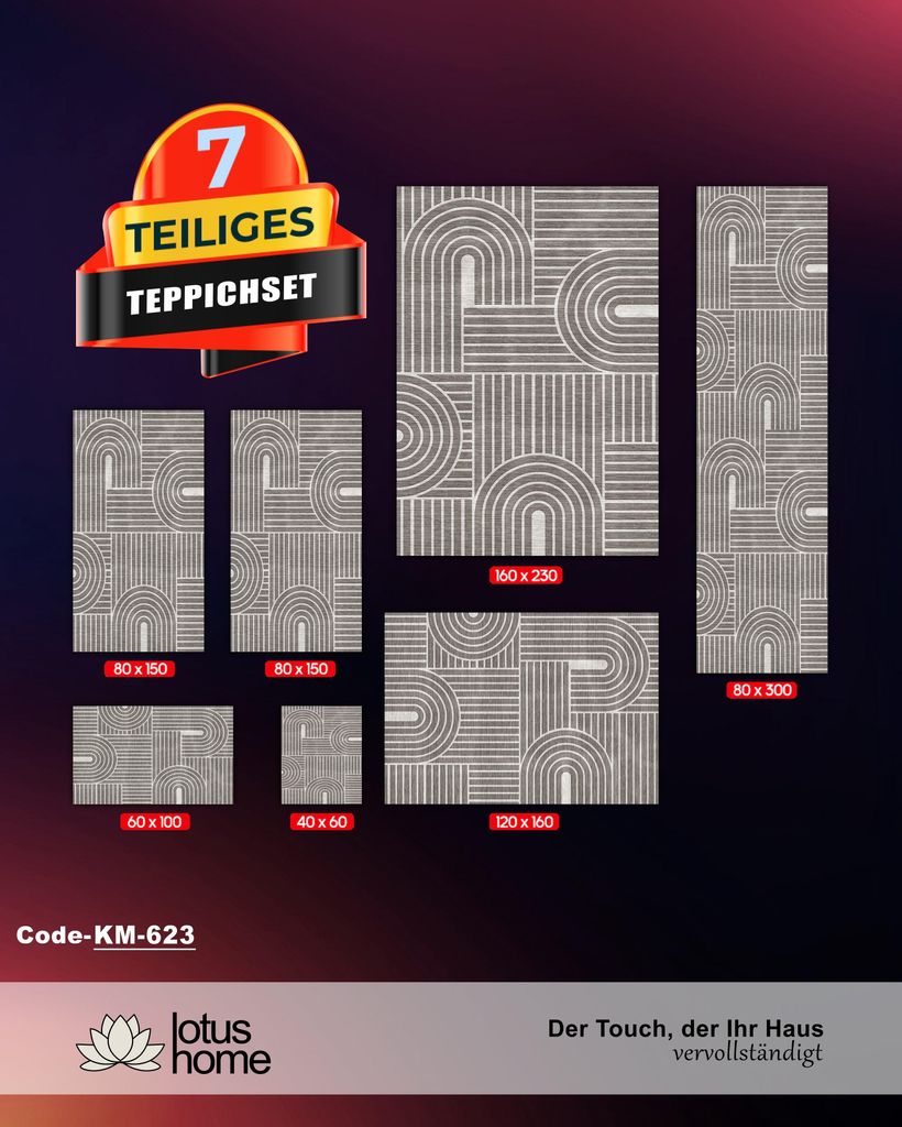 Teppich-Set 7-teilig KM-623, grafisches Muster, rutschfest, Produktbild 