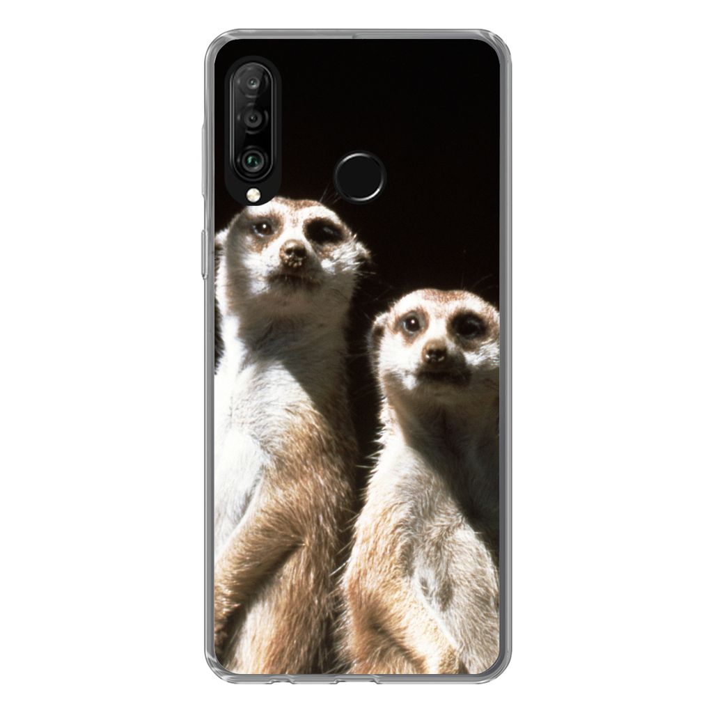 MuchoWow Handyhülle Schutzhülle Hülle für Huawei P30 Lite Schwarz - Erdmännchen - Tiere Silikon Softcase Handy Hülle - Handyhülle