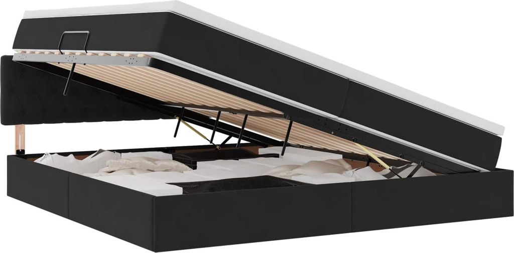 Bett mit Stauraum und LED mit LED Schwarz 200 x 200 cm Samt