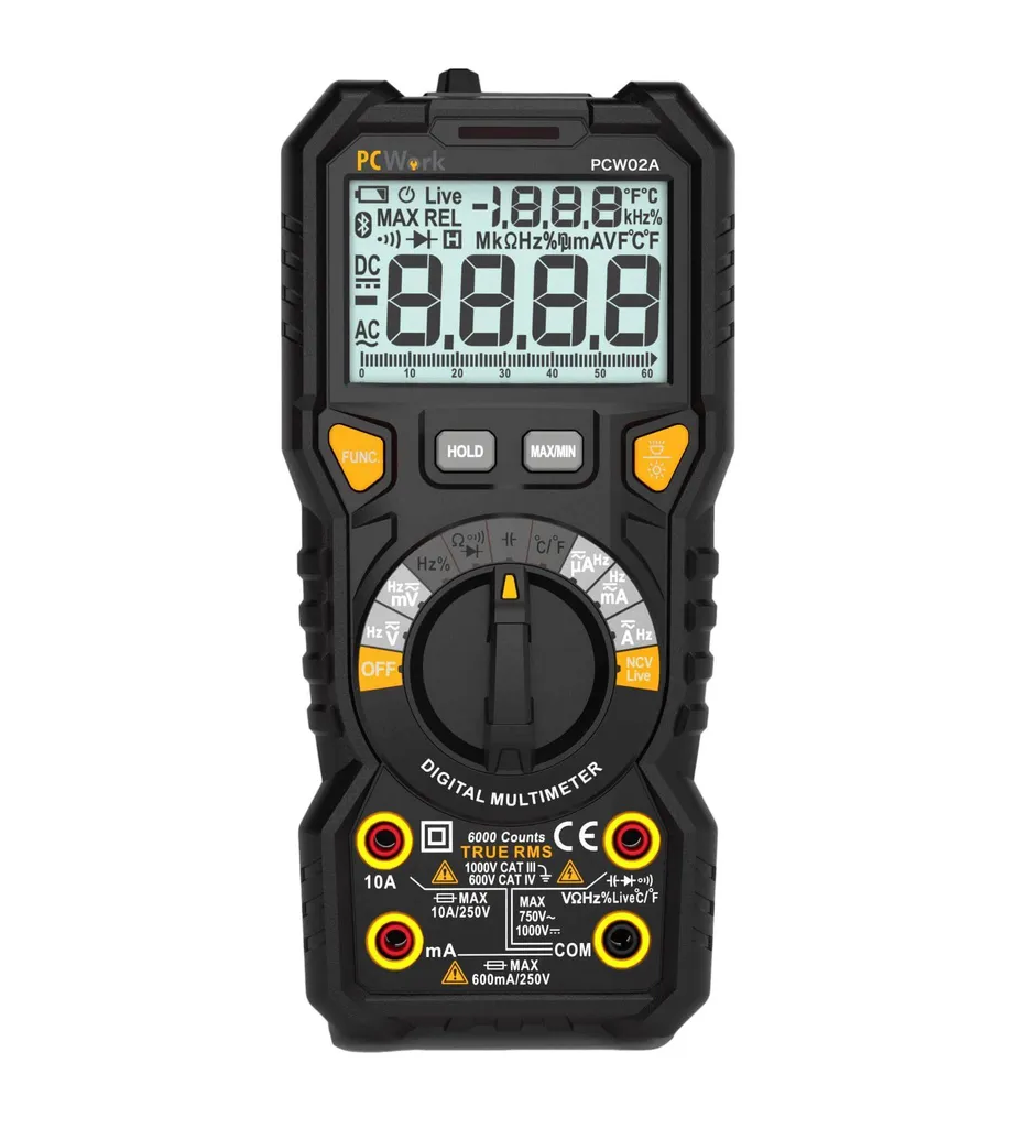 Multimètre numérique True RMS PCW02A avec écran LCD et fonction NCV