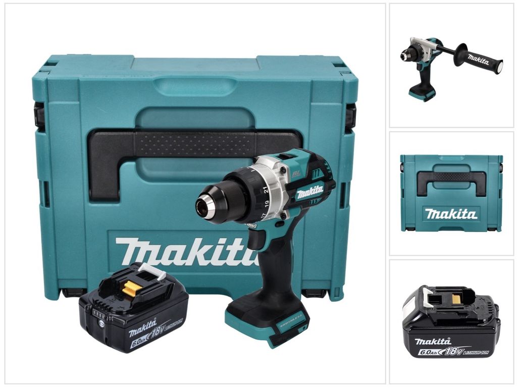 Makita DDF 486 G1J Akku Bohrschrauber 18 V 130 Nm Brushless + 1x Akku 6,0 Ah + Makpac - ohne Ladegerät