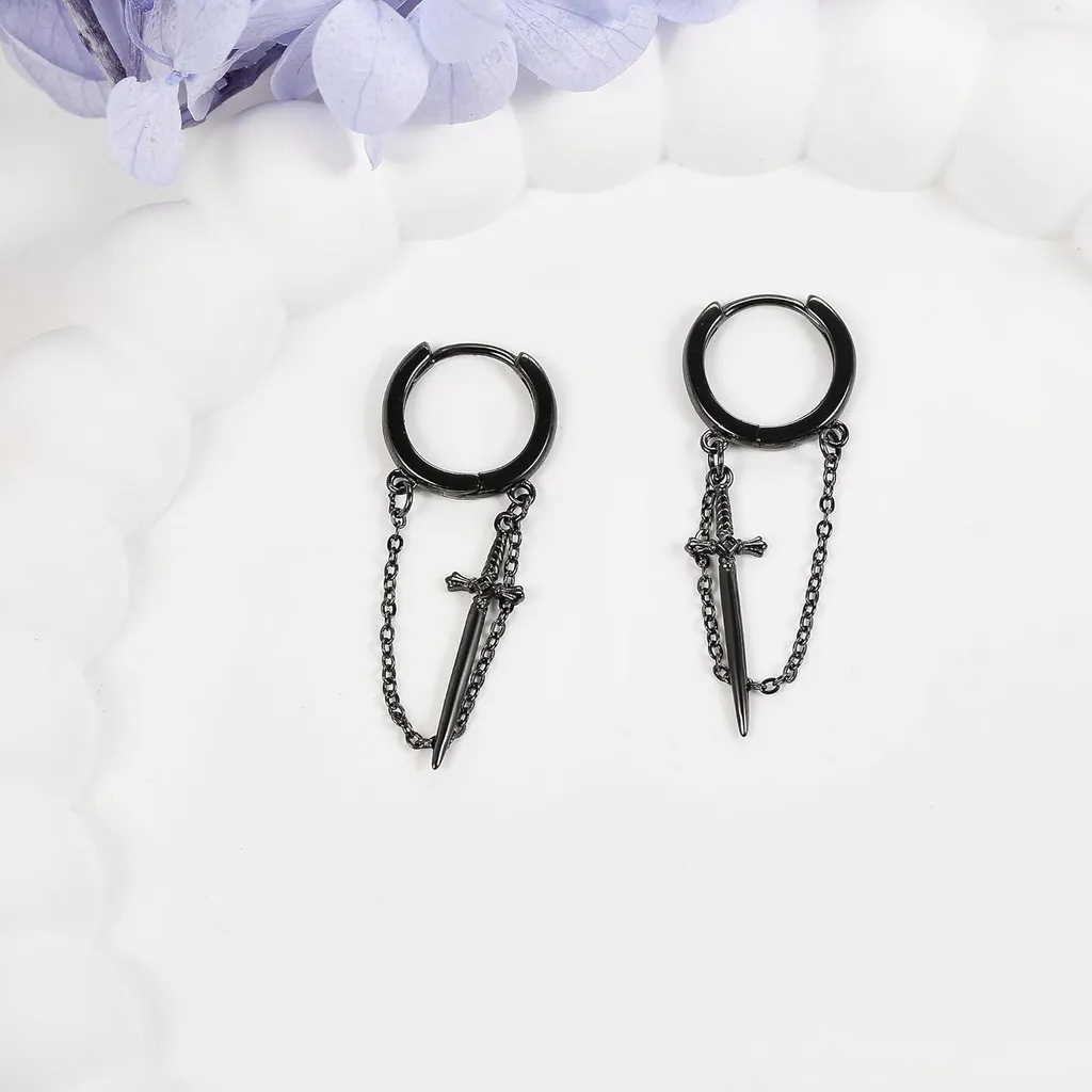 Boucles d'oreilles épée noire argent 925 hypoallergénique et durable