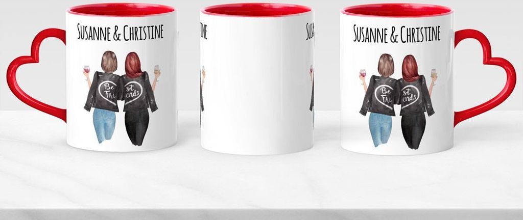 Tasse beste Freundin personalisiert anpassbares Geschenk Freundschaft Best Friends mit Herz-Henkel SpecialMe Herz rot Herz-Tasse