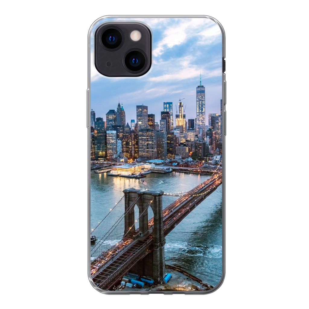 MuchoWow Handyhülle Schutzhülle Hülle für iPhone 13 New York - Skyline - Brücke Silikon Softcase Handy Hülle - Karteninhaber