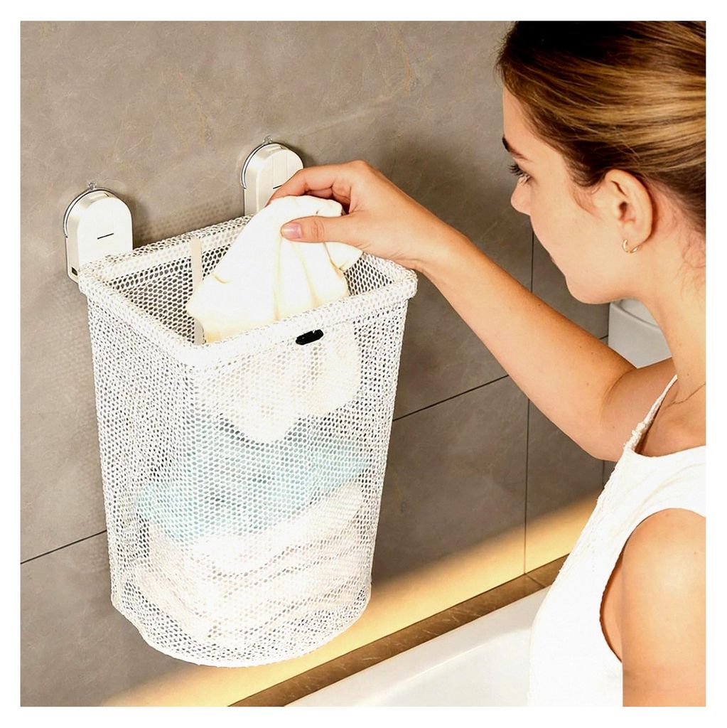 Wäschekorb - Wandmontierter Aufbewahrungsbehälter aus Maschennetz | Für Badezimmer, Schlafzimmer, Balkon, Kleidung, Schals, Mäntel