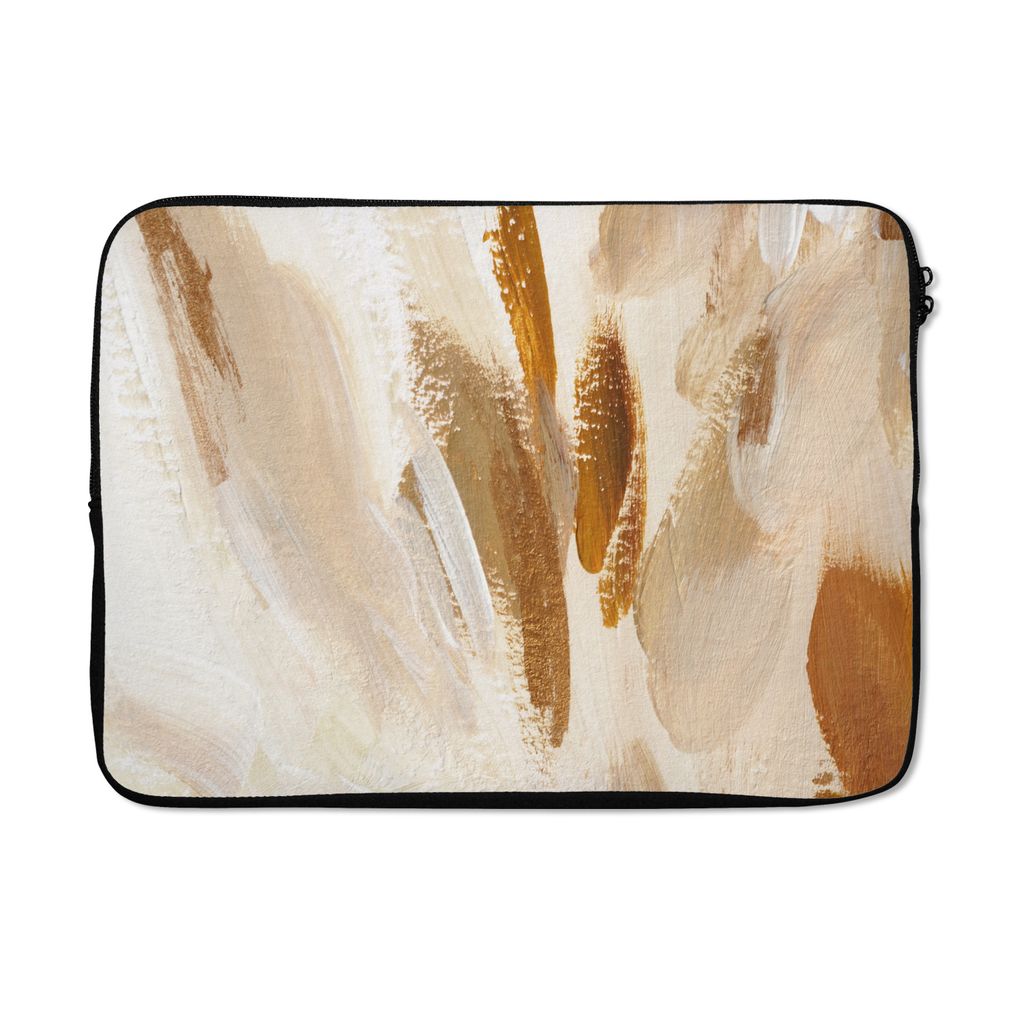MuchoWow Laptop Hülle 13 Zoll Weiß - Braun - Abstrakt Laptoptasche - Laptophülle - Sleeve - Rundumschutz