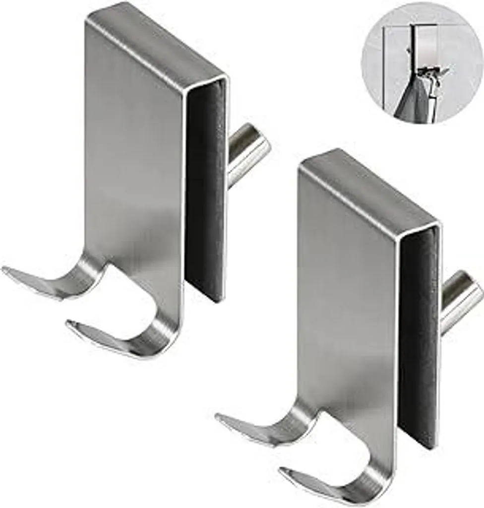 YoHyien 2 pezzi portasciugamani per doccia con parete in vetro, ganci doccia bifacciali per parete in vetro con cuscinetto in EVA, ganci in acciaio inossidabile per cabina doccia, bagno con porta in vetro senza telaio di spessore 5-10 mm (argento) - 1