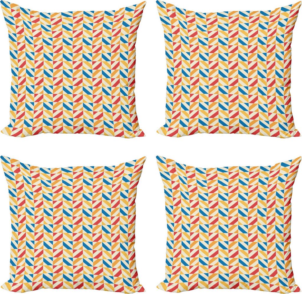 ABAKUHAUS Retro Kissenbezug Set (4 Stück), Schräg gestreifte Quadrate, Moderner Doppelseitiger Digitaldruck, 50 cm x 50 cm, Marigold Scarlet