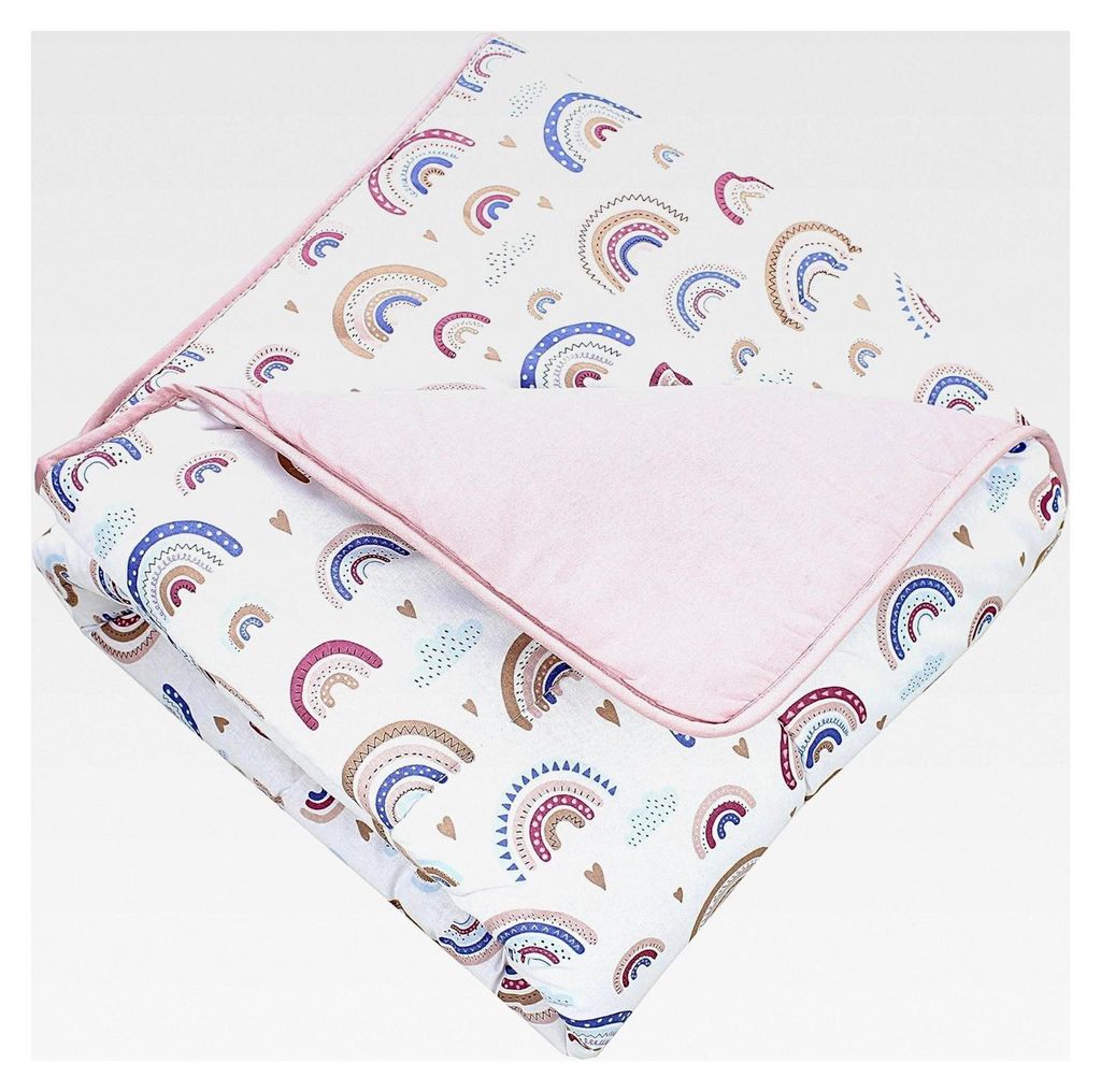 Krabbeldecke für Babys 120x120 cm - Gepolsterte Spieldecke aus Baumwolle, XXL, , Weich und Hautfreundlich, Farbe: Regenbogen Blau Rosa