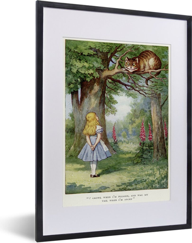 MuchoWow MuchoWow Gerahmtes Poster Vintage-Illustration Alice und die Kohlekatze 30x40 cm - Poster mit zchwarzem Bilderrahmen - Wandposter Schl...
