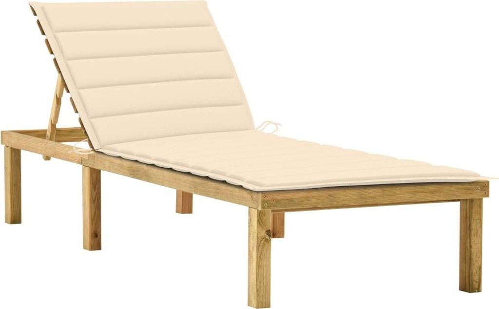 Sonnenliege mit Creme Auflage Imprägniertes Kiefernholz