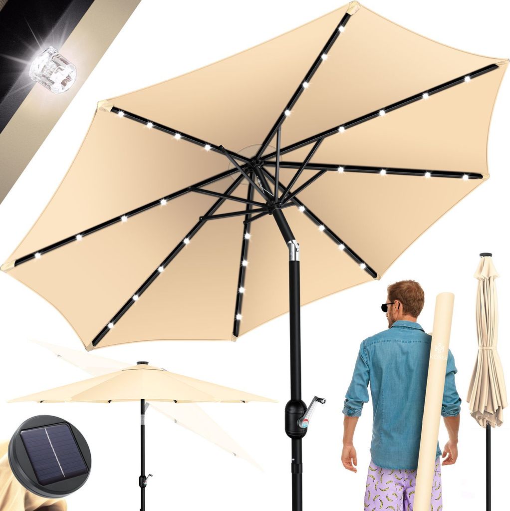 KESSER Sonnenschirm Balkonschirm LED Solar mit Kurbel Inkl. 2in1 Schutzhülle Transporttasche, Gartenschirm, Schirm für Balkon Garten & Terrass...