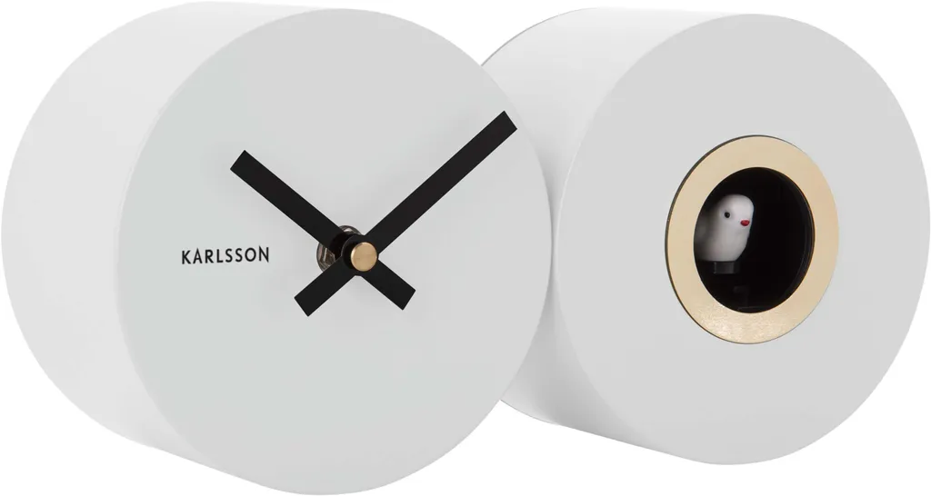 Horloge coucou design sans tic-tac Karlsson CUCKOO acier blanc 26cm