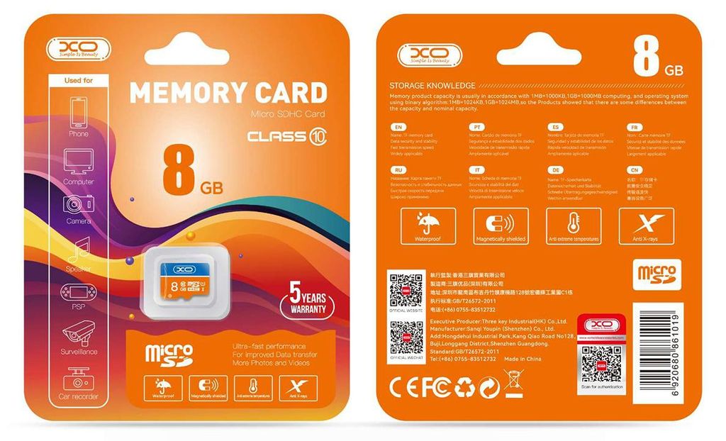 Pamäťová karta XO 8GB microSDHC kl. 10 Obrázok produktu 