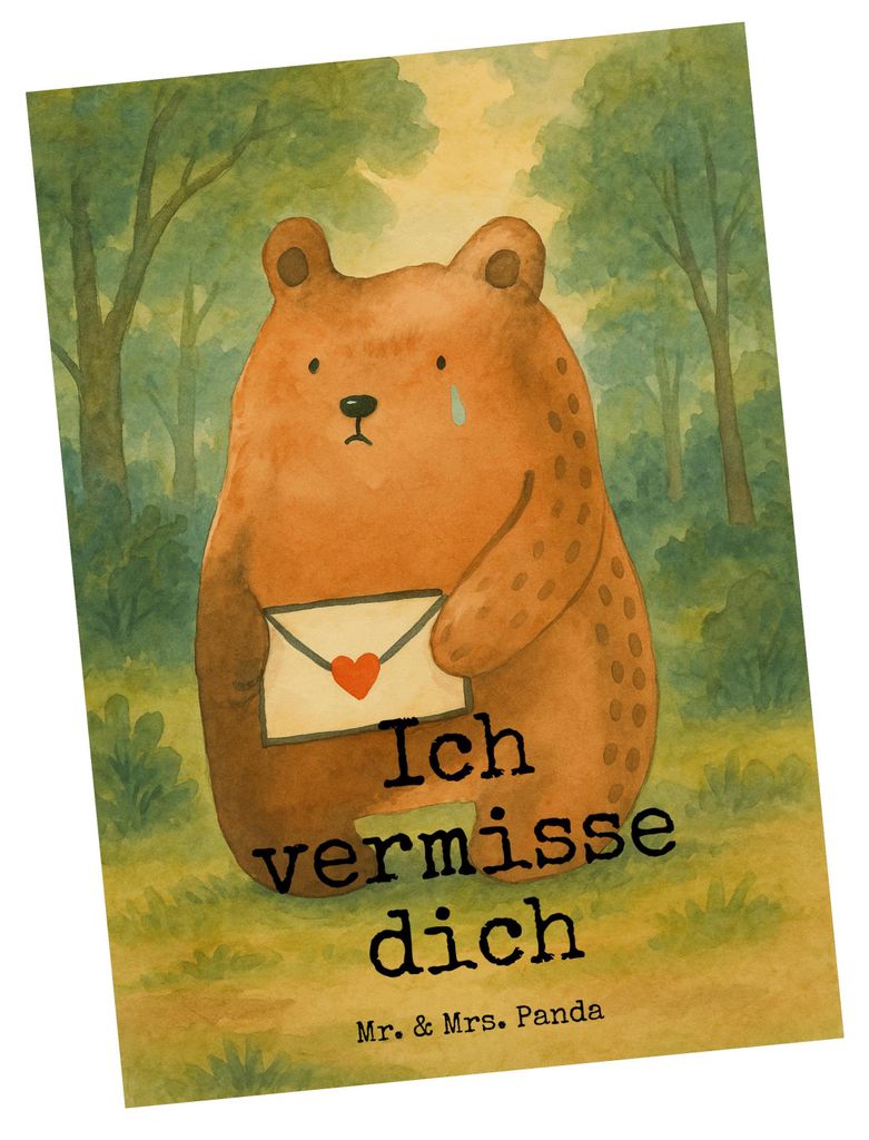 Mr. & Mrs. Panda Ansichtskarte Bär Vermissen Design - Weiß - Geschenk, bildkarte, Verreist, Teddy, Postkarte, Liebeskummer, Grußkarte, Ansichtsk...
