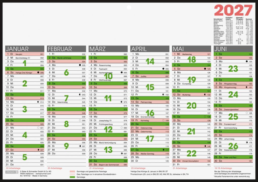 2027 BRUNNEN Tafelkalender A4 Pappekaschiert Produktbild 