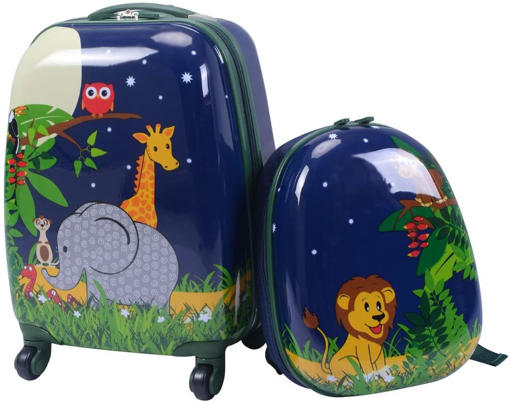 For Kids - Kindergepäck + reflektierende Aufkleber Monster, Kinderkoffer,  Hartschalenkoffer für Kinder, Handgepäck, 24 Liter, Dunkelblau