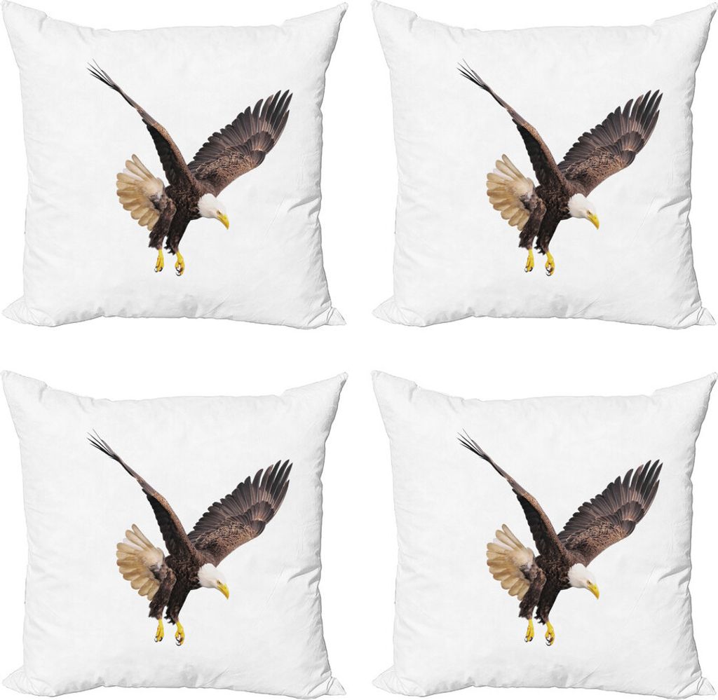ABAKUHAUS Adler Kissenbezug Set (4 Stück), Predator und Prey Szene, Moderner Doppelseitiger Digitaldruck, 40 cm x 40 cm, Creme Dunkelbraun Gelb