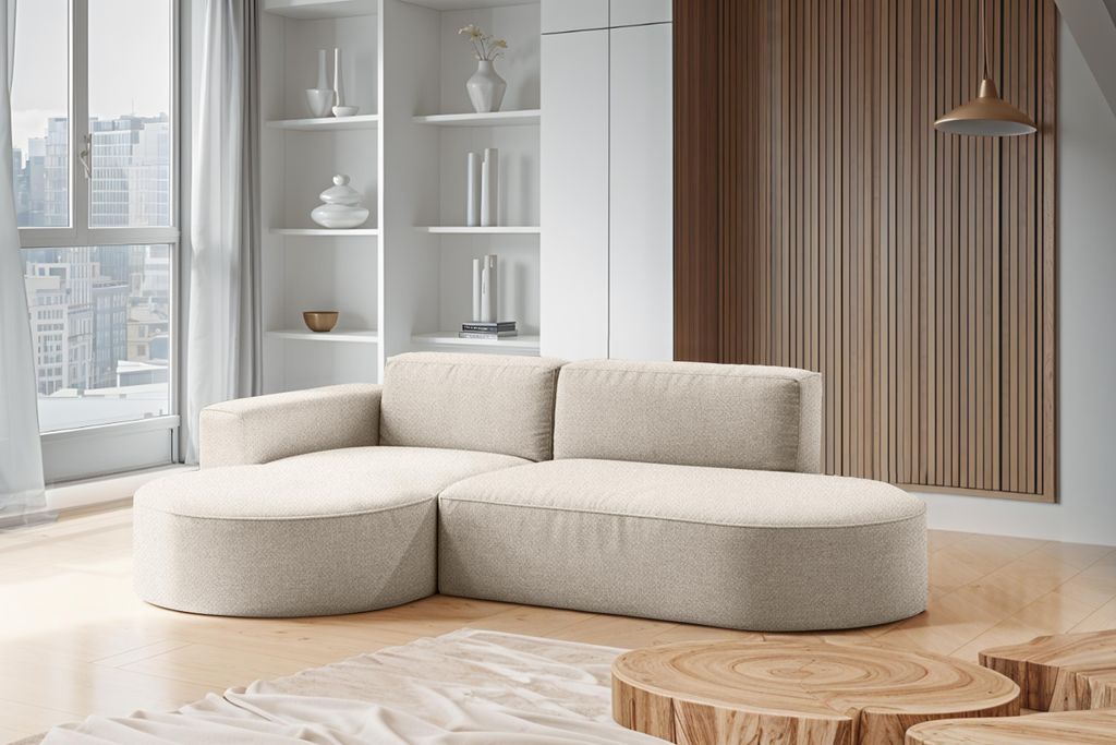 Kaiser Möbel Modernes L-förmiges Designer-Ecksofa Modena Falten Beige Links