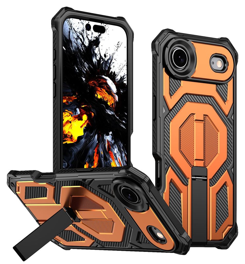 Magnetische Hülle für iPhone Air, Kompatibel mit MagSafe, Mit Metall-Ständer, Militärischer Stoßschutz Handyhülle Orange