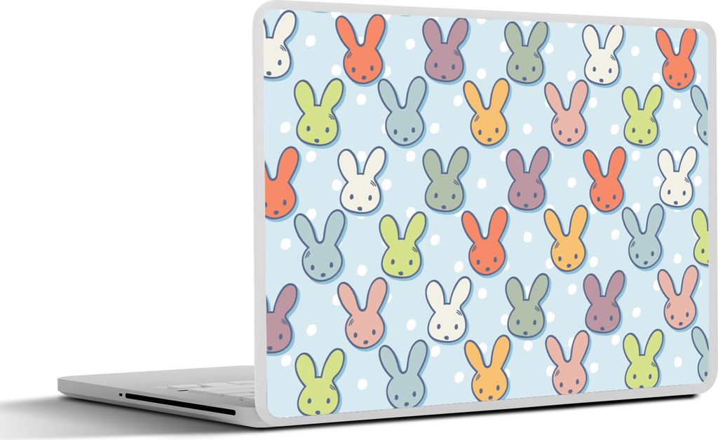 MuchoWow Laptop Aufkleber Sticker Cover Kaninchen - Punkte - Pastell - Blau - Muster 30x22 cm - Laptop-Sticker