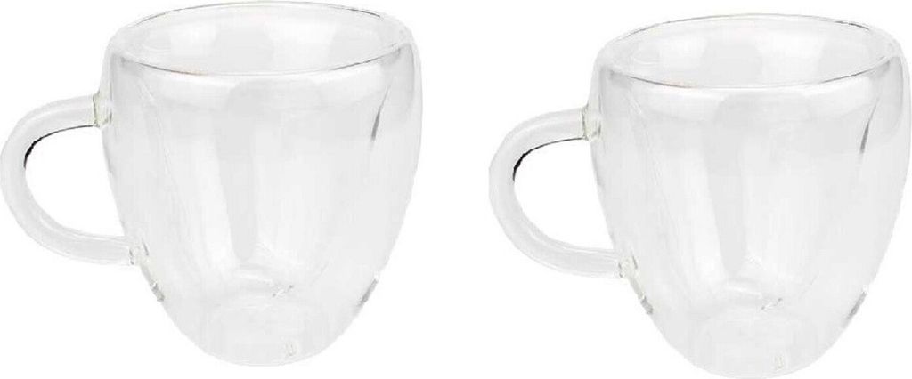 2er Set Doppelwandiges Thermoglas mit Henkel Teetassen Doppelwand Glas Kaffeetassen transparent 240 ml