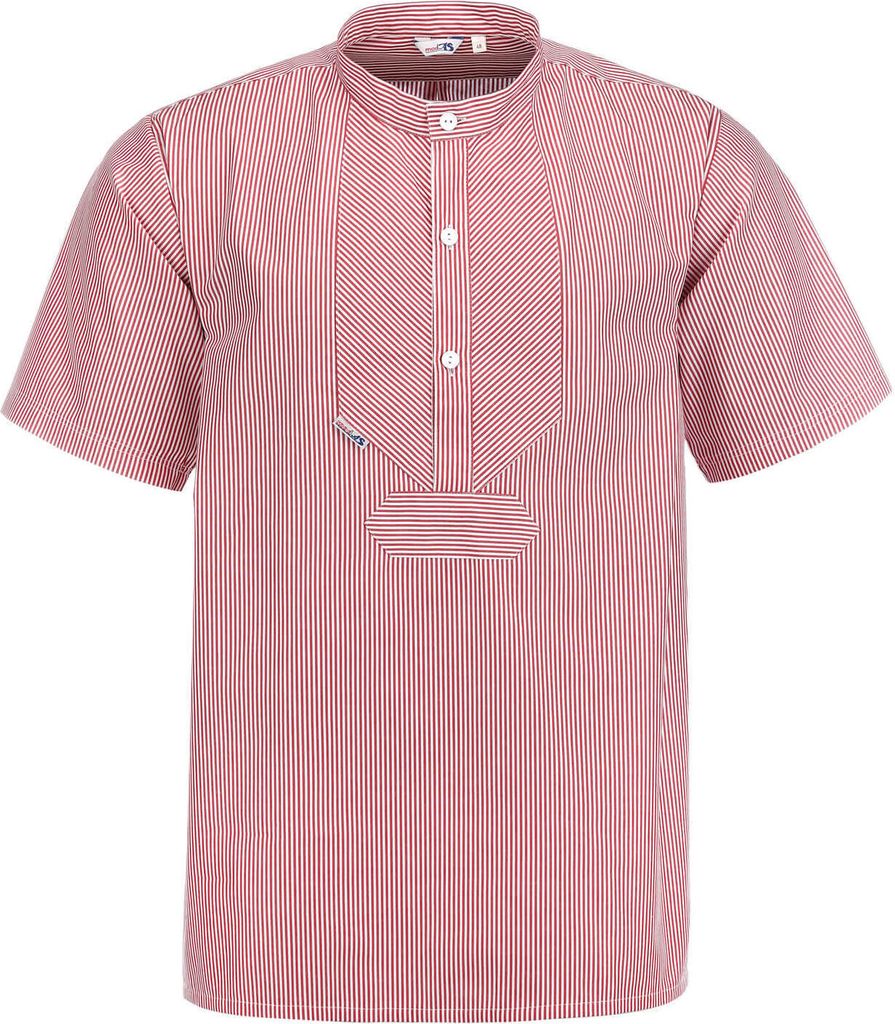 modAS Uni Fischerhemd Sommer Kurzarm-Shirt mit Stehkragen - Gestreiftes Hemd im Finkenwerder-Stil in Rot-Weiß Größe Damen 40 – Herren 46