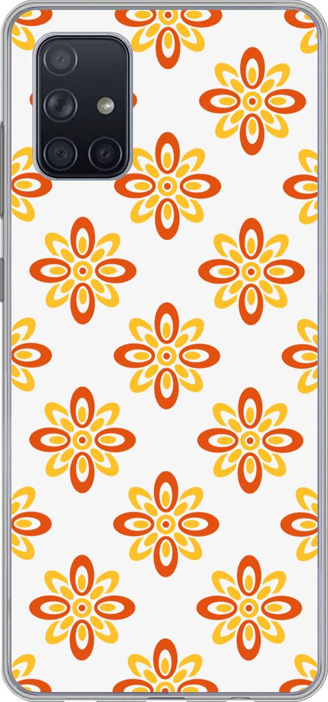 MuchoWow Handyhülle Schutzhülle Hülle für Telefoonhoesje Samsung Galaxy A51 5G Muster - 70er Jahre - Blumen - Orange Silikon Softcase Handy H...