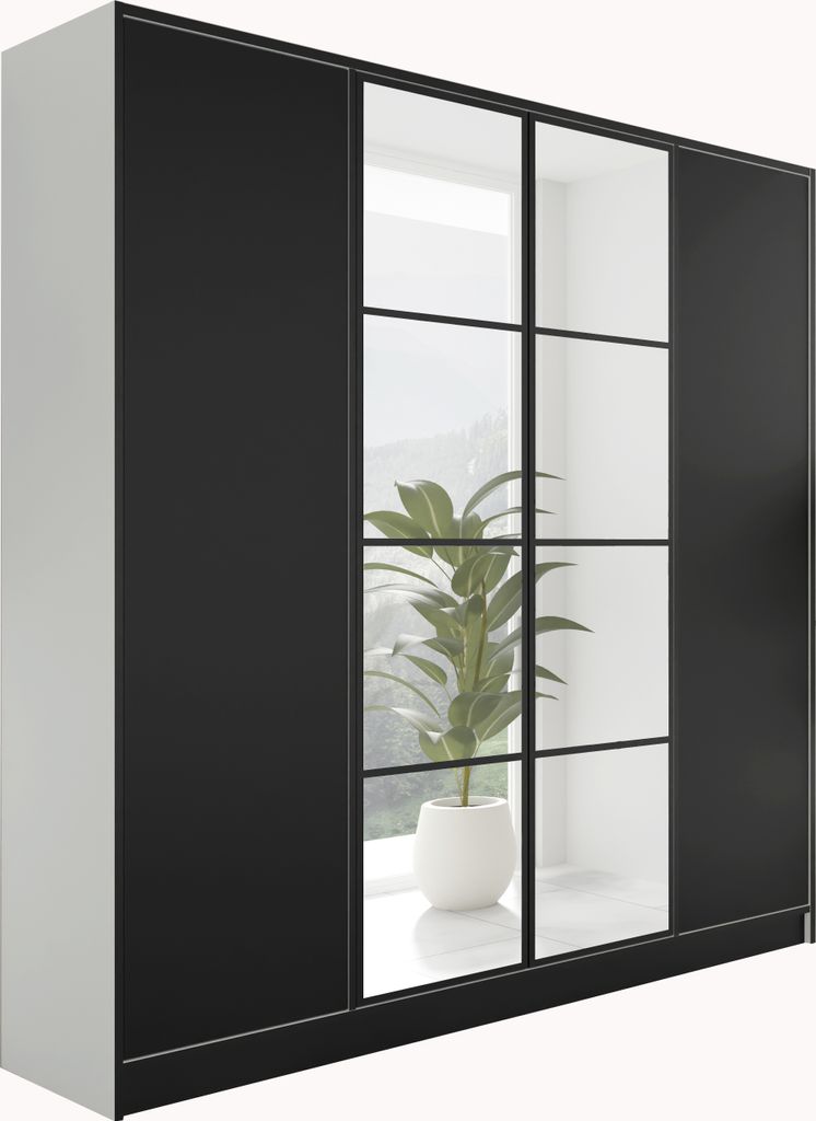 KIER FURNITURE EDEN v4 Kleiderschrank 206,4x205x39cm, 4 Türen, Weiß & Schwarz